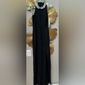 Vintage Jessica McClintock Gunne Sax Halter Dress 7/8 Silver Sequin Collar Slit